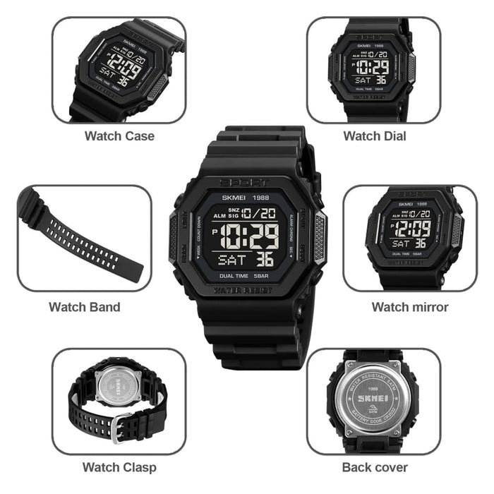 Men’s Tpu Band Digital Date Calendar Display 5atm 50m Water
