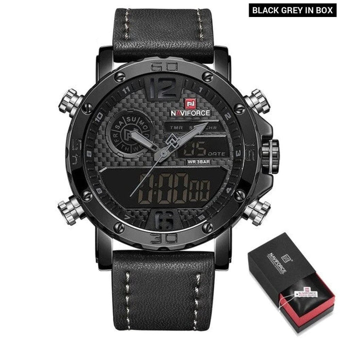 Men’s Pu Band Leather Analog And Digial Display Alarm