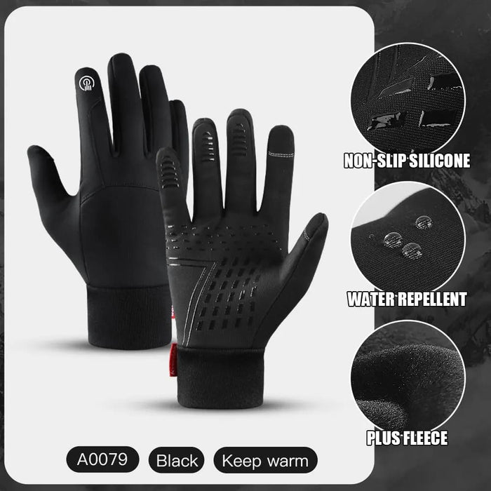 Mens Black Touch Screen Cycling Gloves Warm Nonslip