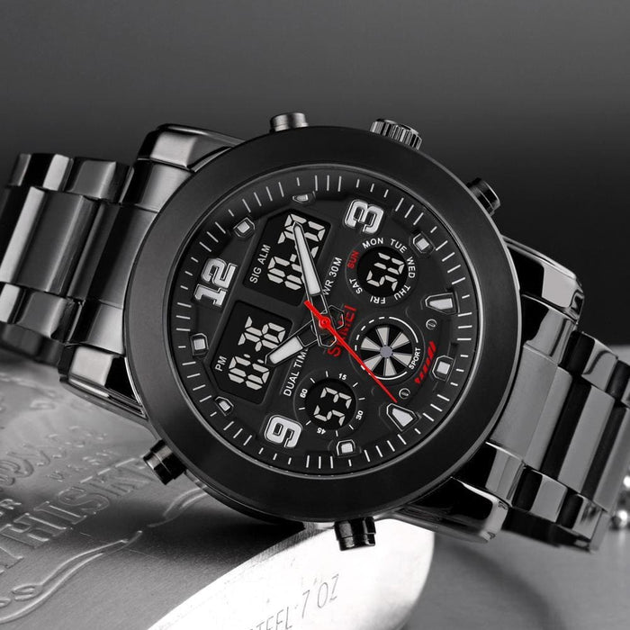 Men’s Led Dual Display Wristwatch Big Dial Quartz Waterproof