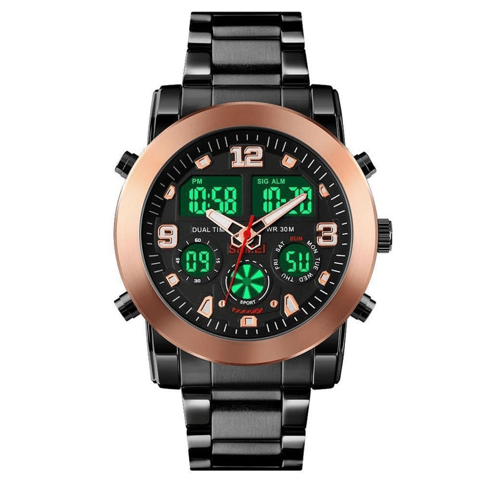 Men’s Led Dual Display Wristwatch Big Dial Quartz Waterproof