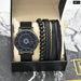 Mens Sports Waterproof Wrist Watch Set With Leather Braided