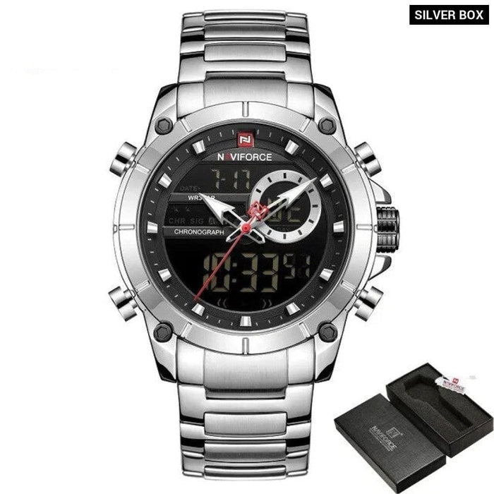 Men’s Stainless Steel Band Analogweek Calendar Display