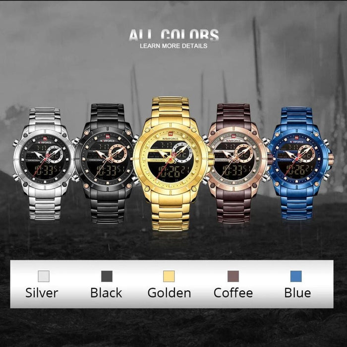 Men’s Stainless Steel Band Analogweek Calendar Display