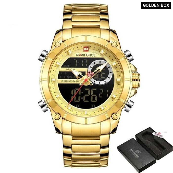 Men’s Stainless Steel Band Analogweek Calendar Display