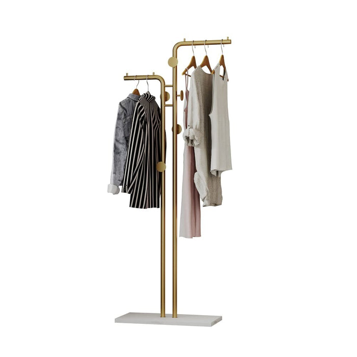 Metal Coat Rack Marble Base Hooks Clothes Coats Bag Tree