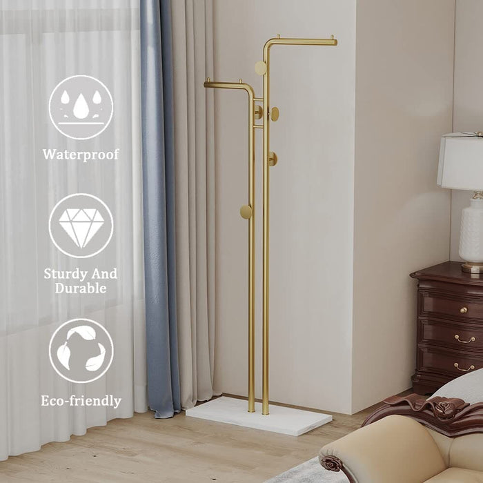 Metal Coat Rack Marble Base Hooks Clothes Coats Bag Tree