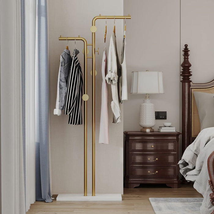 Metal Coat Rack Marble Base Hooks Clothes Coats Bag Tree