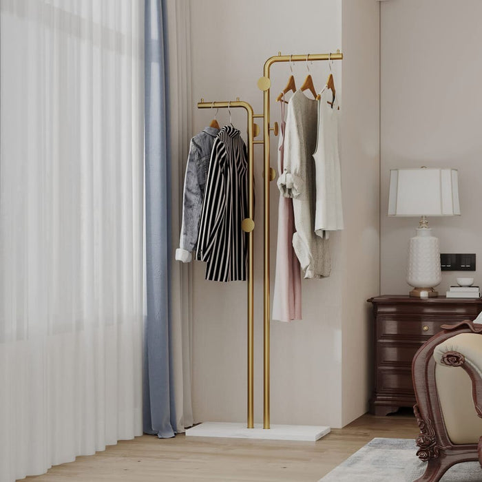 Metal Coat Rack Marble Base Hooks Clothes Coats Bag Tree