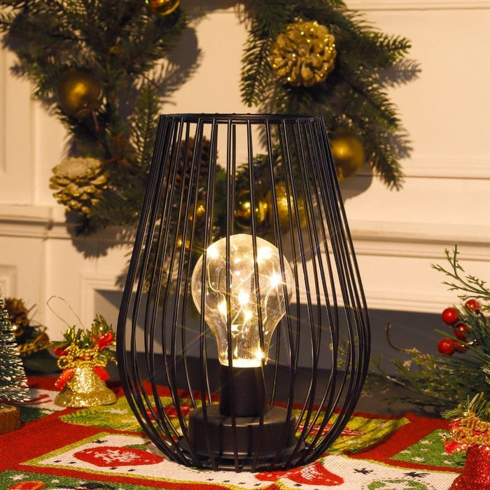 Metal Cordless Battery Operated Cage Shape Lamp with Warm