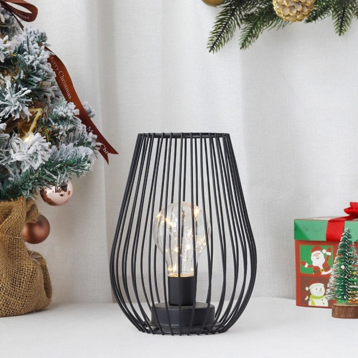 Metal Cordless Battery Operated Cage Shape Lamp with Warm
