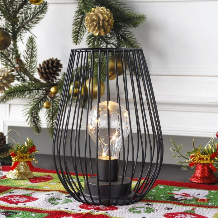 Metal Cordless Battery Operated Cage Shape Lamp with Warm