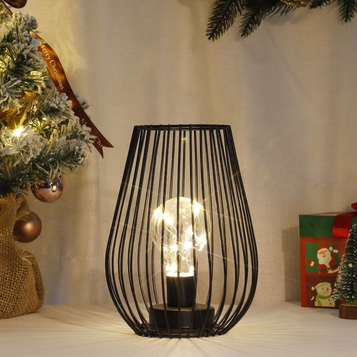 Metal Cordless Battery Operated Cage Shape Lamp with Warm