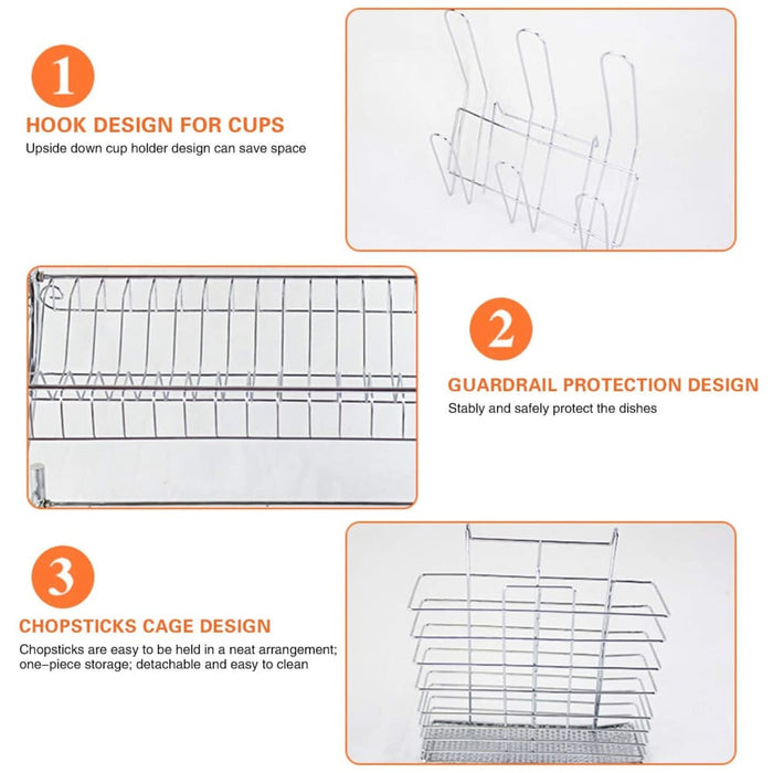 Metal Dish Drying Rack Kitchen - 2 - tier With Drain Board