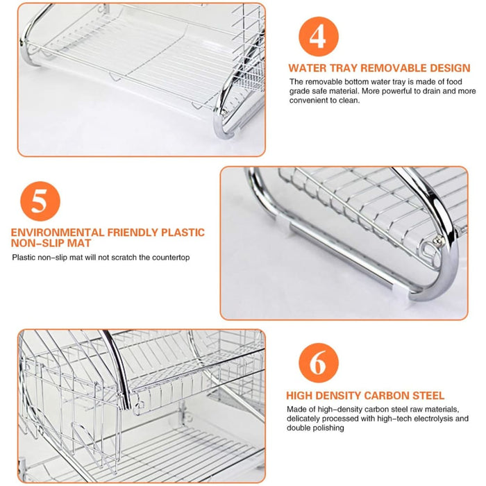 Metal Dish Drying Rack Kitchen - 2 - tier With Drain Board