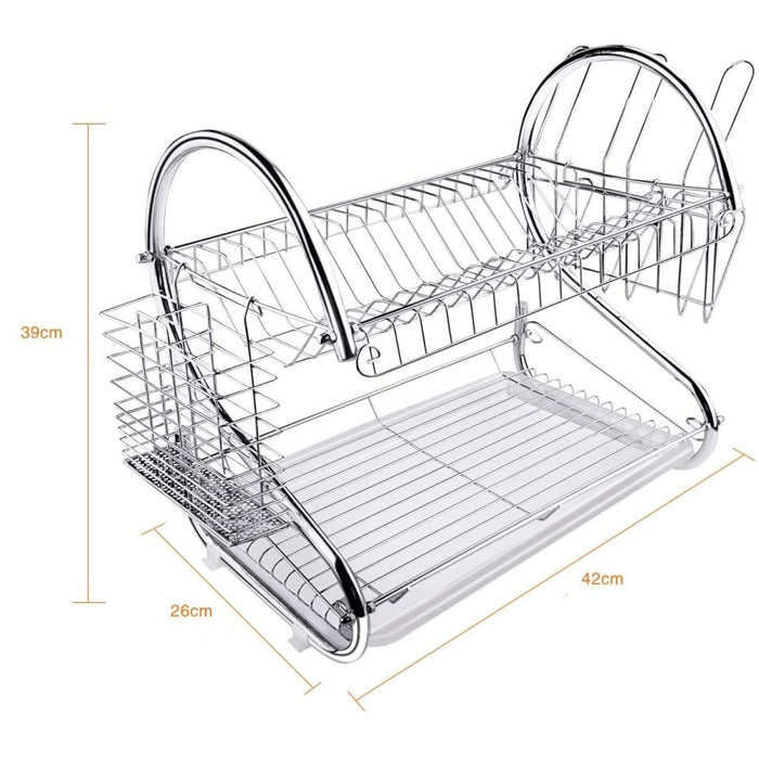 Metal Dish Drying Rack Kitchen - 2 - tier With Drain Board