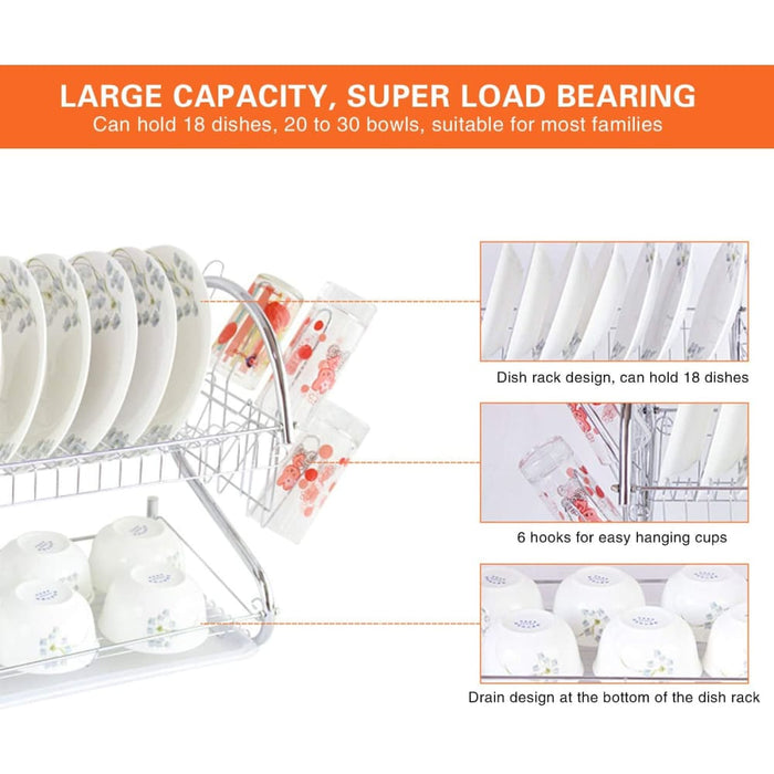 Metal Dish Drying Rack Kitchen - 2 - tier With Drain Board