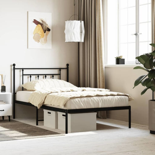 Metal Bed Frame with Headboard Black 107x203 Cm King Single