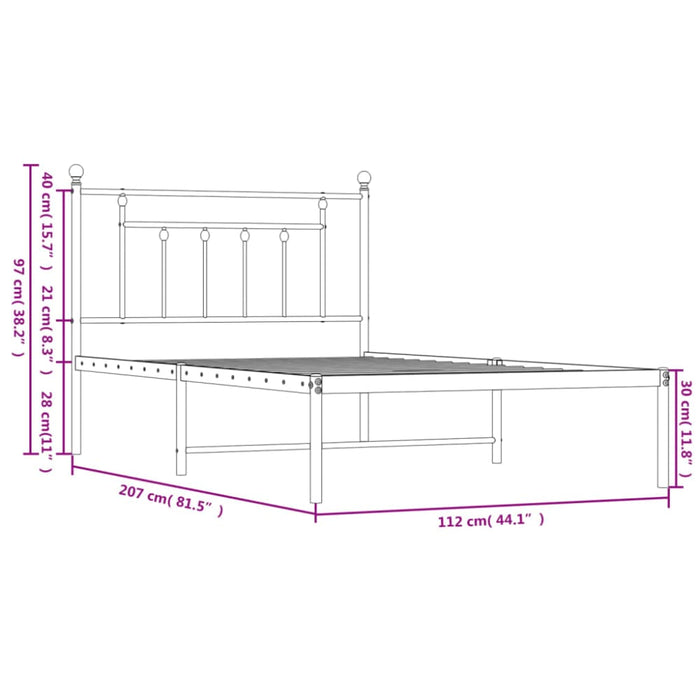 Metal Bed Frame with Headboard Black 107x203 Cm King Single