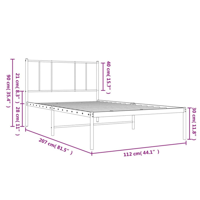 Metal Bed Frame with Headboard Black 107x203 Cm King Single