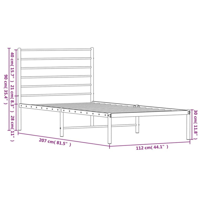 Metal Bed Frame with Headboard Black 107x203 Cm King Single