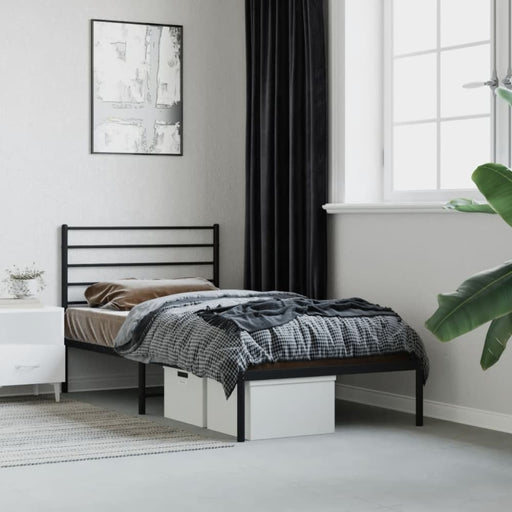 Metal Bed Frame with Headboard Black 107x203 Cm King Single