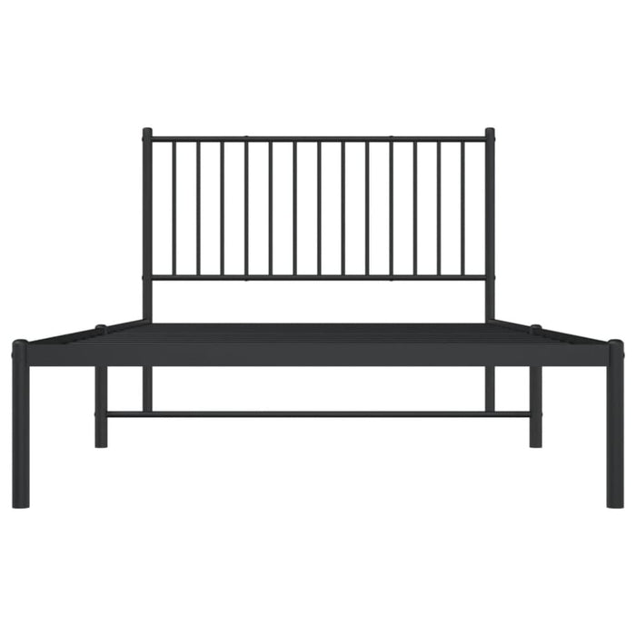 Metal Bed Frame with Headboard Black 107x203 Cm Tpbnlb