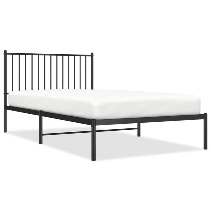 Metal Bed Frame with Headboard Black 107x203 Cm Tpbnlb