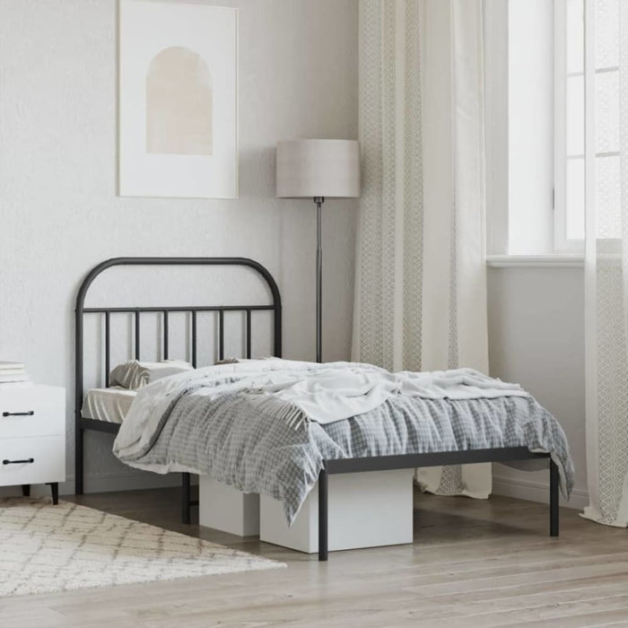 Metal Bed Frame with Headboard Black 107x203 Cm Tptlto