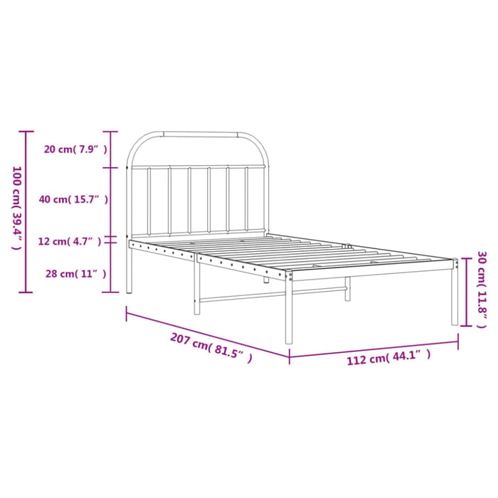 Metal Bed Frame with Headboard Black 107x203 Cm Tptlto