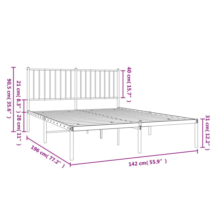 Metal Bed Frame with Headboard Black 137x187 Cm Double