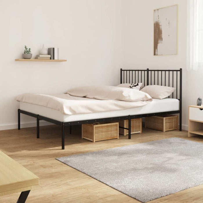 Metal Bed Frame with Headboard Black 137x187 Cm Double
