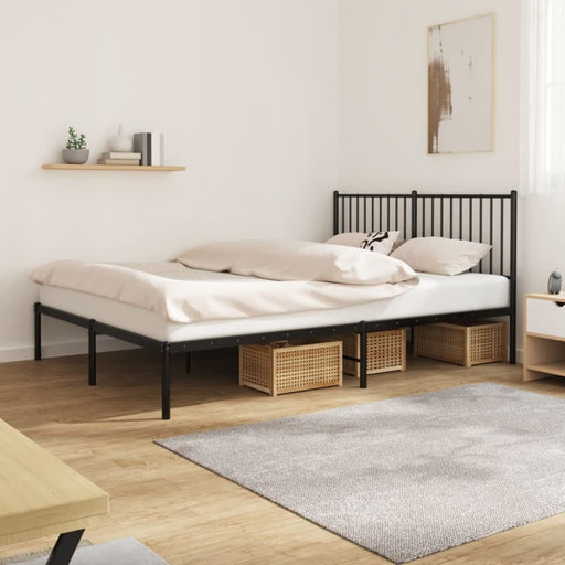 Metal Bed Frame with Headboard Black 153x203 Cm Queen Tpbnll