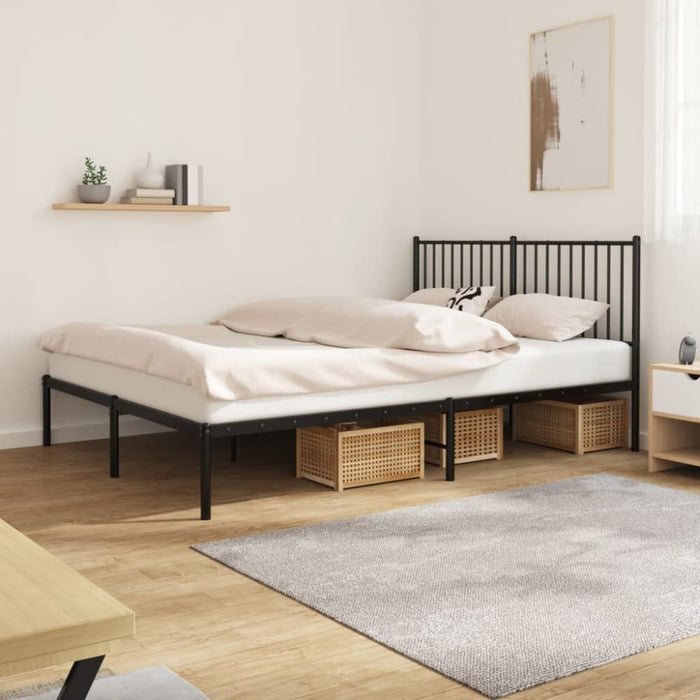 Metal Bed Frame with Headboard Black 153x203 Cm Queen Tpbnll