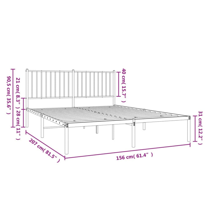 Metal Bed Frame with Headboard Black 153x203 Cm Queen Tpbnll