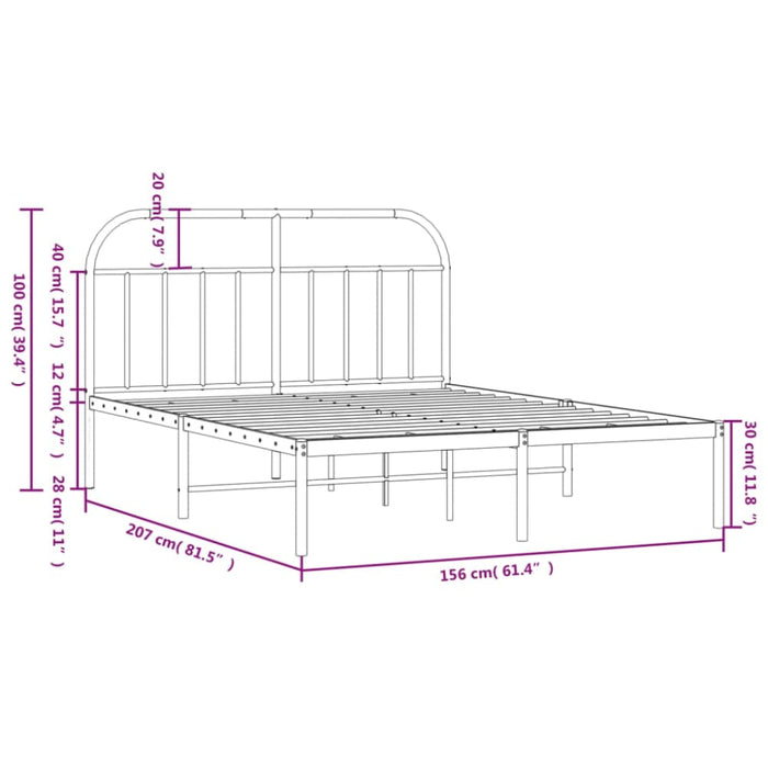Metal Bed Frame with Headboard Black 153x203 Cm Queen Tptlti