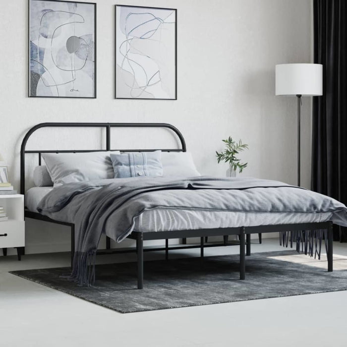 Metal Bed Frame with Headboard Black 153x203 Cm Queen Tptlti
