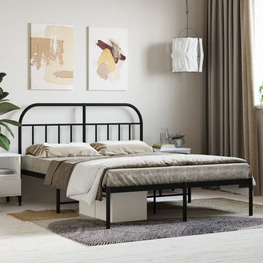 Metal Bed Frame with Headboard Black 153x203 Cm Queen Tptlti