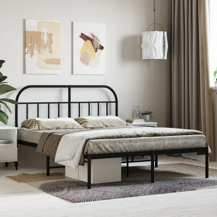 Metal Bed Frame with Headboard Black 153x203 Cm Queen Tptlti