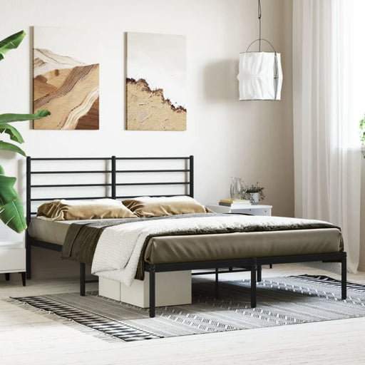 Metal Bed Frame with Headboard Black 153x203 Cm Queen Tpxtxo
