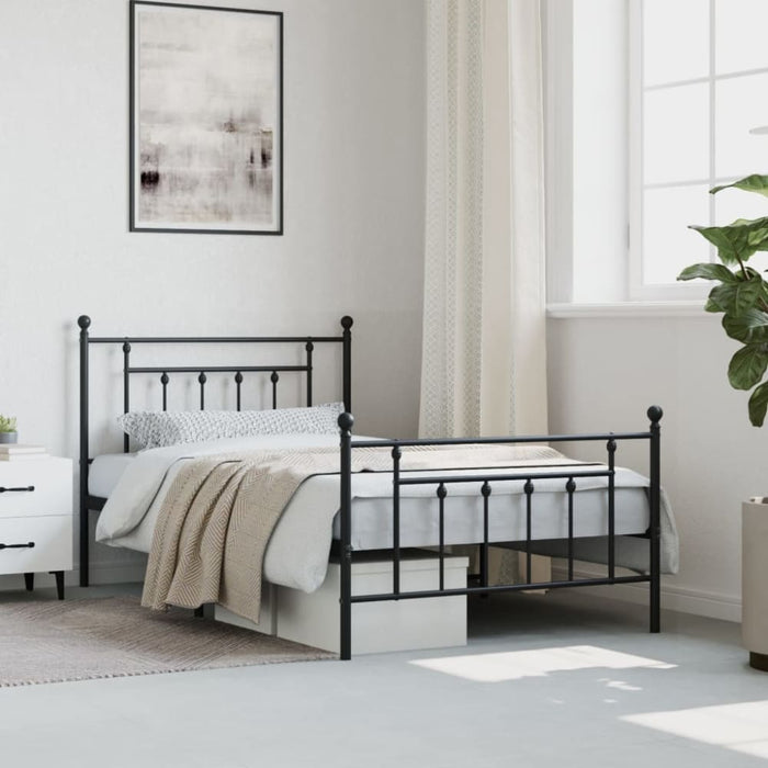 Metal Bed Frame with Headboard and Footboard Black 107x203