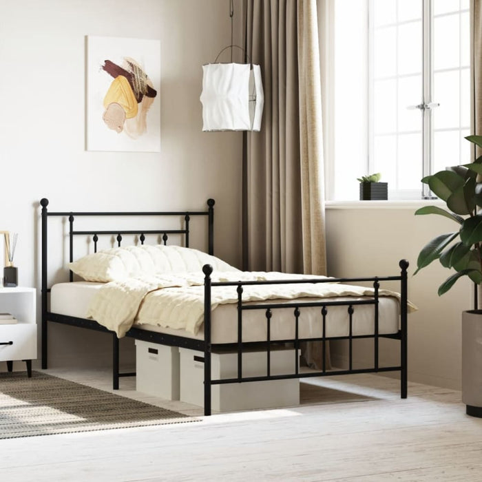 Metal Bed Frame with Headboard and Footboard Black 107x203