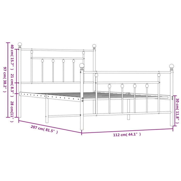 Metal Bed Frame with Headboard and Footboard Black 107x203