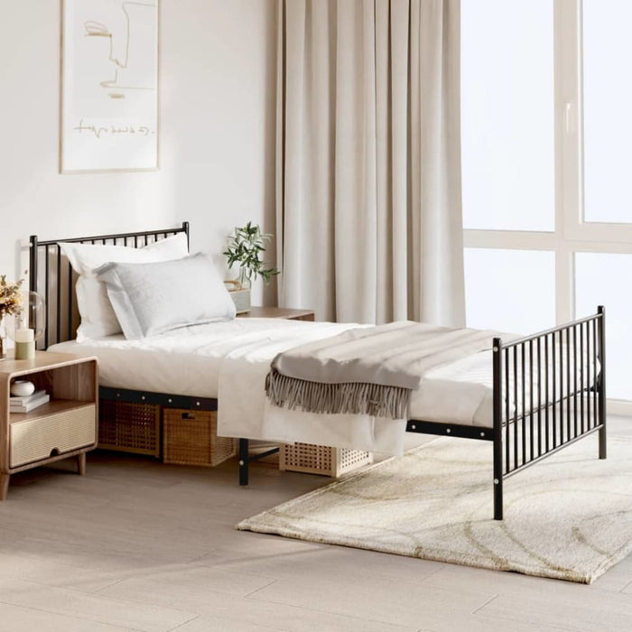 Metal Bed Frame with Headboard and Footboard Black 107x203