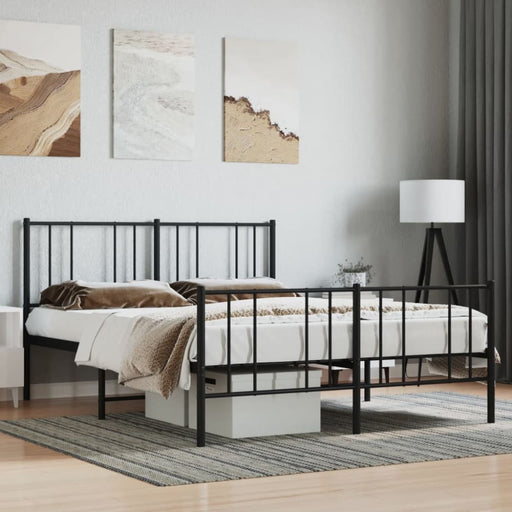 Metal Bed Frame With Headboard And Footboard Black 137x187