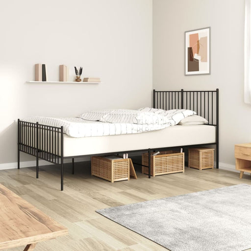 Metal Bed Frame with Headboard and Footboard Black 137x187