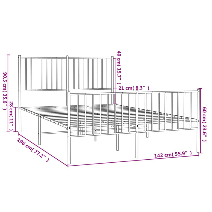 Metal Bed Frame with Headboard and Footboard Black 137x187