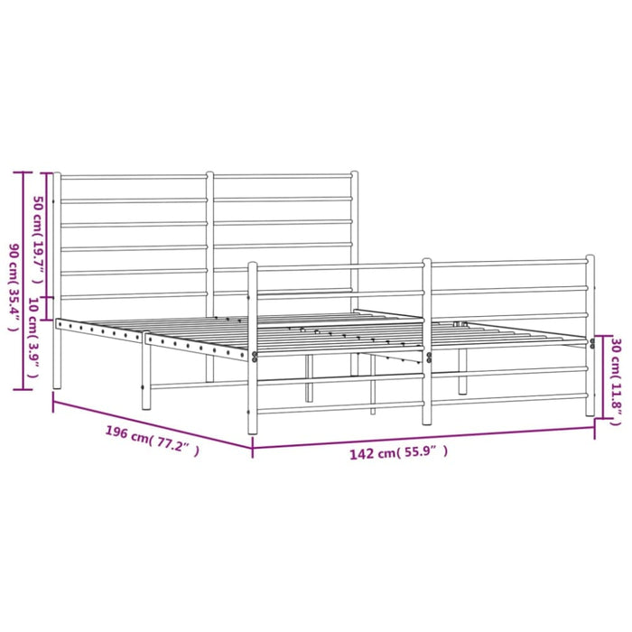 Metal Bed Frame with Headboard and Footboard Black 137x187