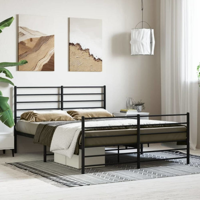 Metal Bed Frame with Headboard and Footboard Black 137x187
