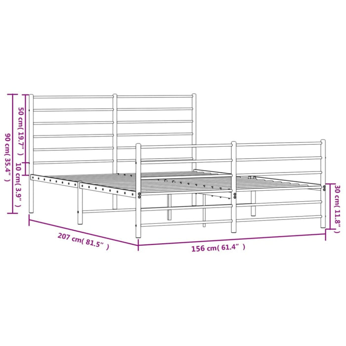 Metal Bed Frame with Headboard and Footboard Black 153x203
